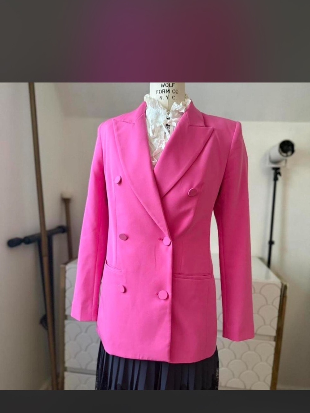 Express Double-Breasted Hot Pink Blazer
